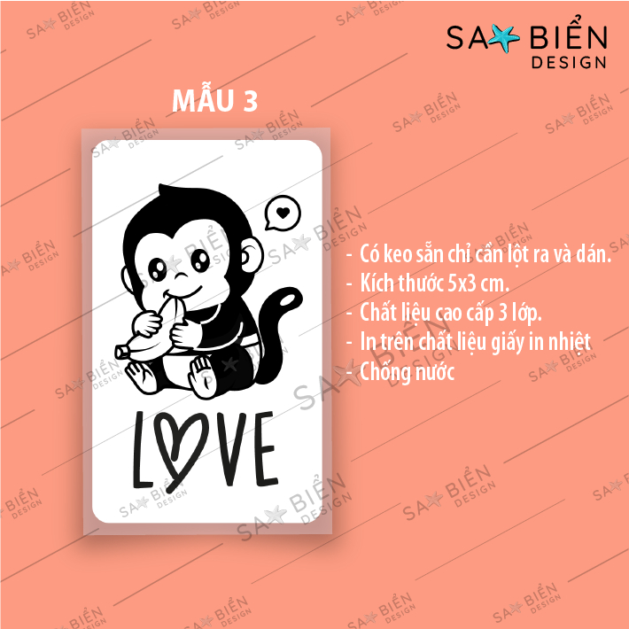 Set 50/100/200 Tem/Sticker dán mini trang trí niêm phong gói hàng, có keo sẵn. HÌNH KHỈ CUTE. KT 50x30mm.