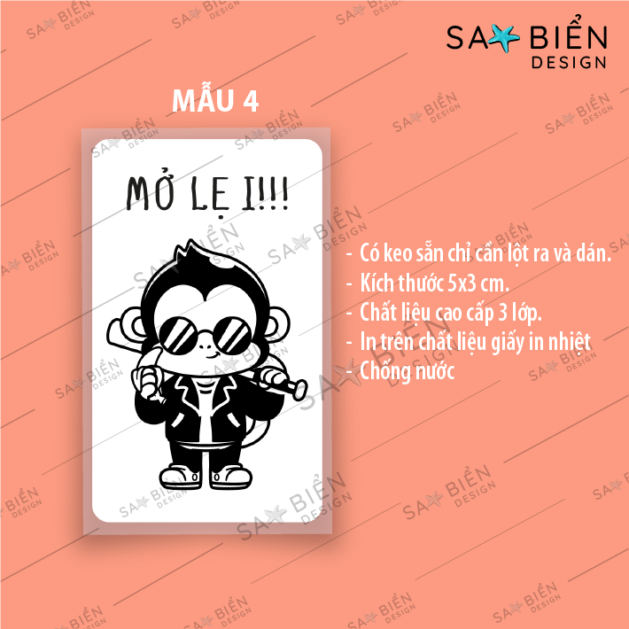 Set 50/100/200 Tem/Sticker dán mini trang trí niêm phong gói hàng, có keo sẵn. HÌNH KHỈ CUTE. KT 50x30mm.