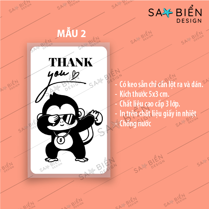 Set 50/100/200 Tem/Sticker dán mini trang trí niêm phong gói hàng, có keo sẵn. HÌNH KHỈ CUTE. KT 50x30mm.