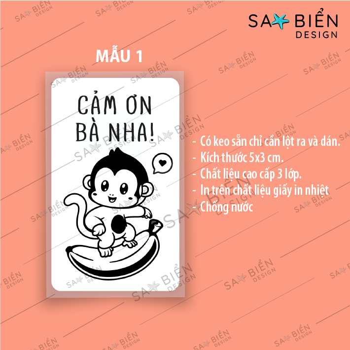Set 50/100/200 Tem/Sticker dán mini trang trí niêm phong gói hàng, có keo sẵn. HÌNH KHỈ CUTE. KT 50x30mm.