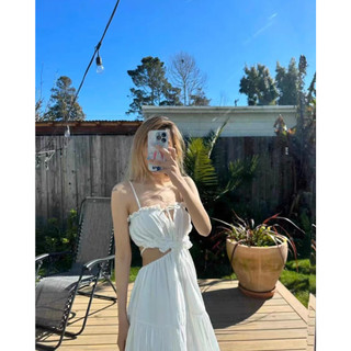 Váy hai dây maxi đi biển 3 tầng cut out dáng xoè thướt tha có lót