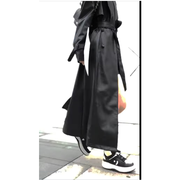 Măng tô da đen sang trọng cao cấp