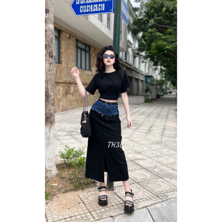 Chân váy dài pha jeans hàng QCL1
