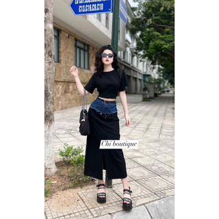 Chân váy dài pha jeans hàng QCL1