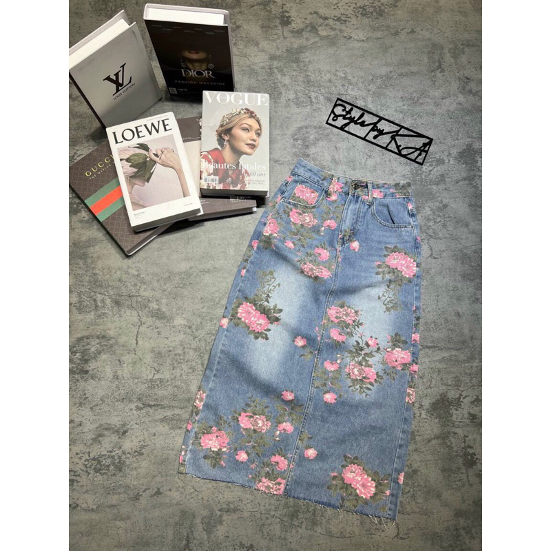 Chân váy jeans hoa hàng QCL1