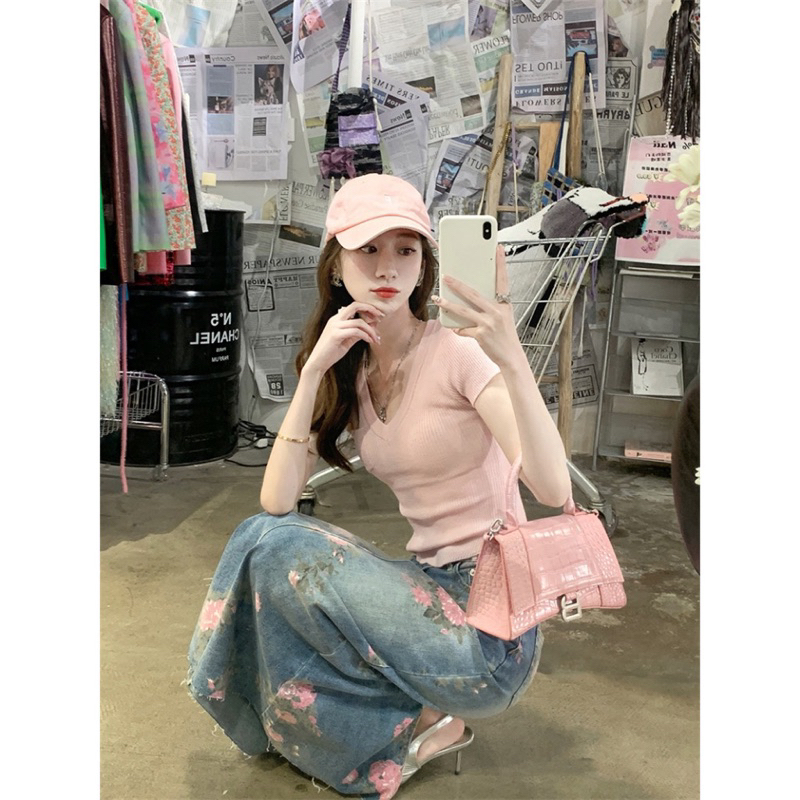 Chân váy jeans hoa hàng QCL1