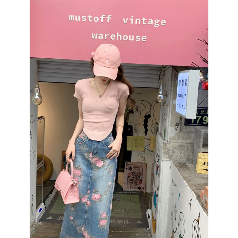 Chân váy jeans hoa hàng QCL1