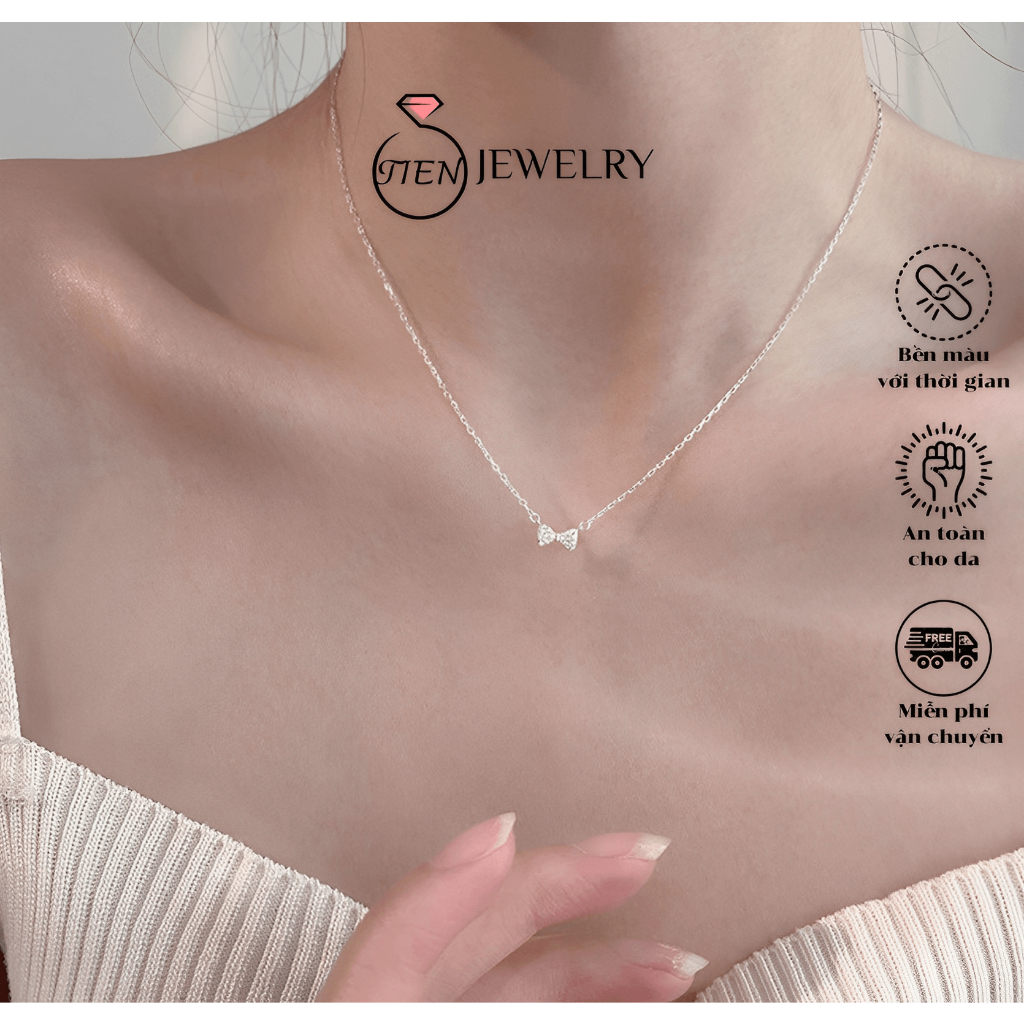 Dây chuyền bạc nữ hình nơ S925 phong cách dịu dàng xinh xắn, vòng cổ hình nơ bạc S925 dành cho nữ - Tien Jewelry