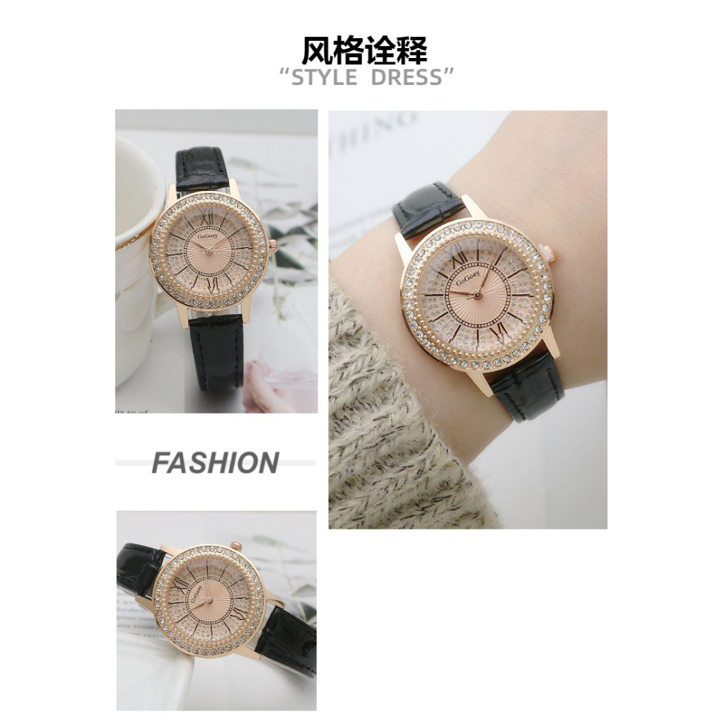 Đồng hồ nữ GOGEY02  dây da mặt tròn đính đá full viền sang trọng