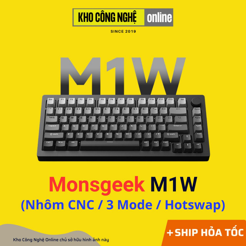 (CÒN HÀNG) Monsgeek M1W - Bàn Phím Cơ Monsgeek M1W RGB Mạch Xuôi kết nối 3 chế độ (Nhôm CNC, Gasket Mount)