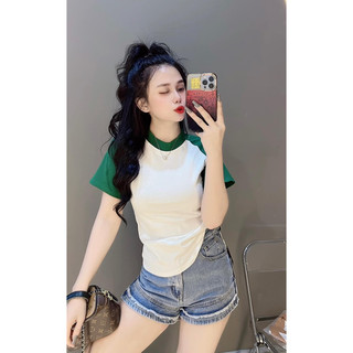 Áo thun nữ dáng ôm phối tay phom dài ( Mã Raglan dưới 55kg )