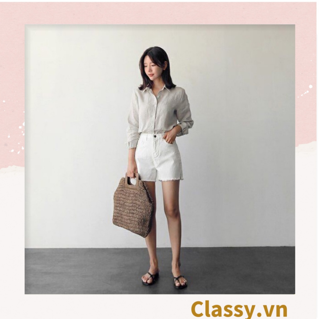 Túi cói Classy đan móc size lớn chất liệu giấy cao cấp, quai gỗ chất lượng, thân thiện với môi trường T994