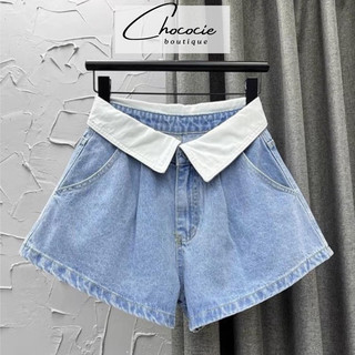 Quần short nữ ống rộng xoè gập eo, quần short jean ống rộng giả vây gập eo phong cách năng động quần đùi ống rộng
