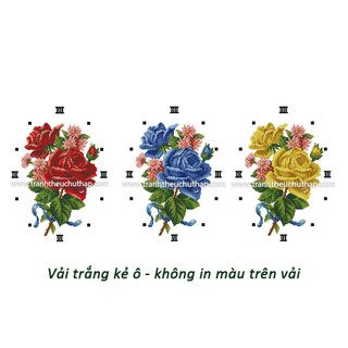 Tranh thêu chữ thập không in màu trên vải - đồng hồ hoa hồng 26 x 36 cm