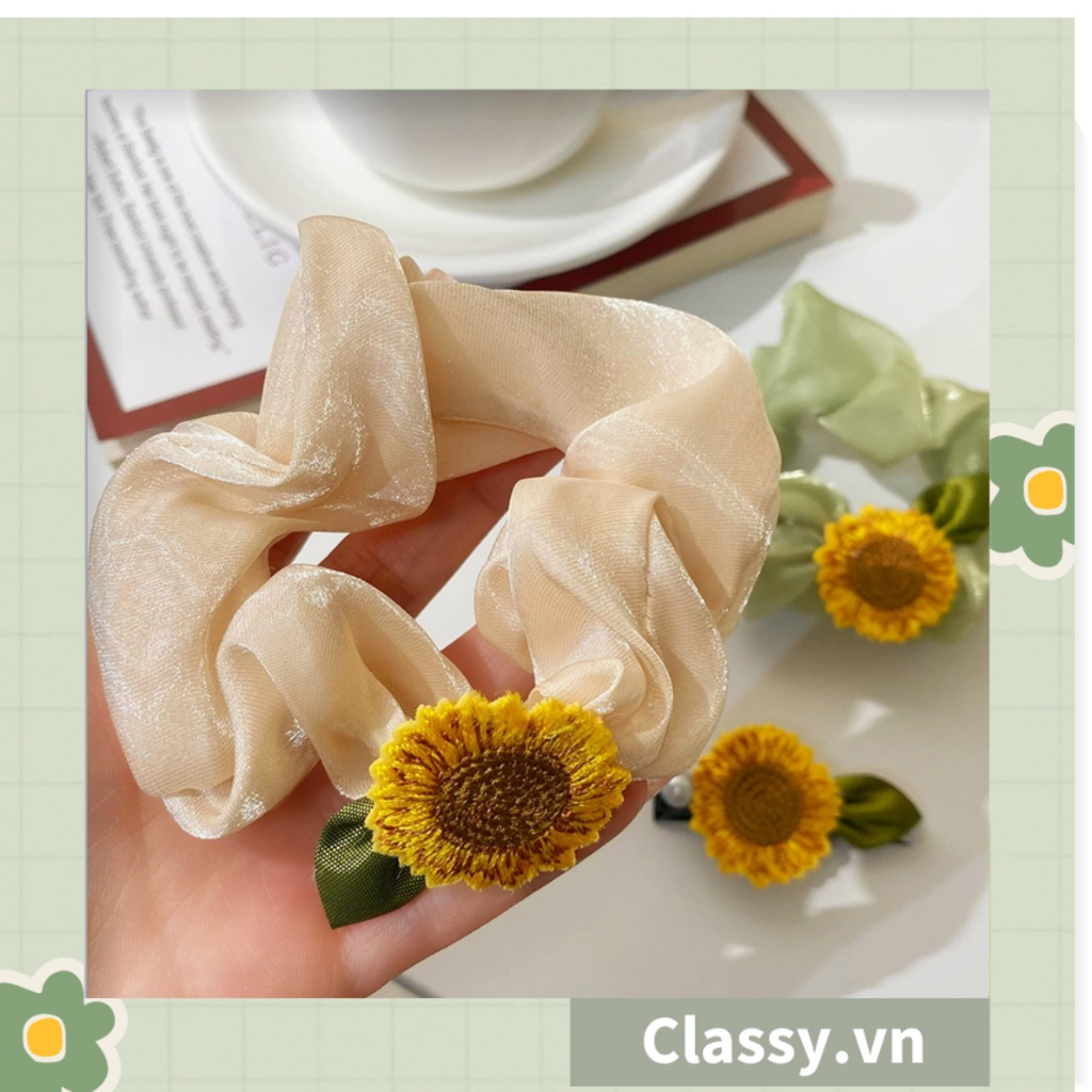 Dây cột tóc Classy, Scrunchies hoa hướng dương phong cách hàn quốc PK1575