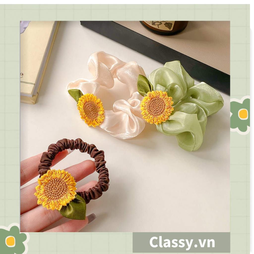 Dây cột tóc Classy, Scrunchies hoa hướng dương phong cách hàn quốc PK1575