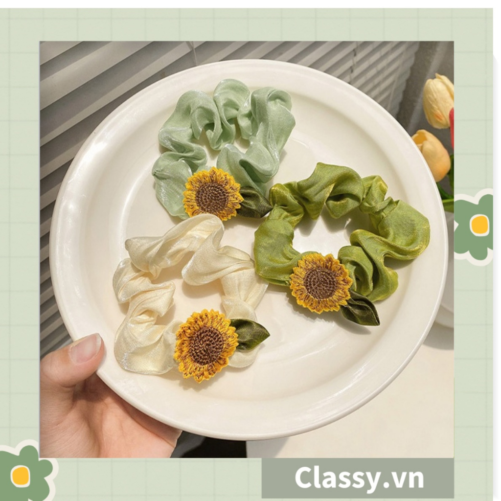 Dây cột tóc Classy, Scrunchies hoa hướng dương phong cách hàn quốc PK1575