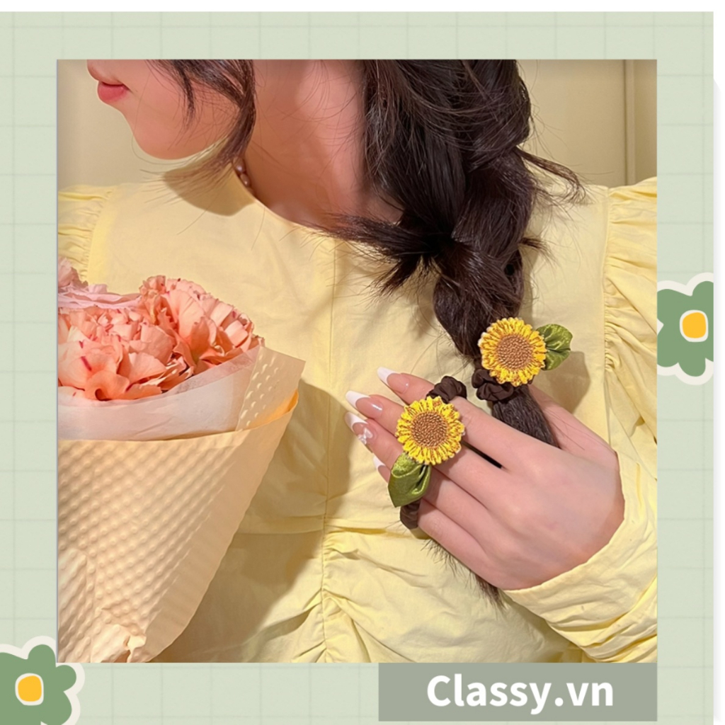 Dây cột tóc Classy, Scrunchies hoa hướng dương phong cách hàn quốc PK1575