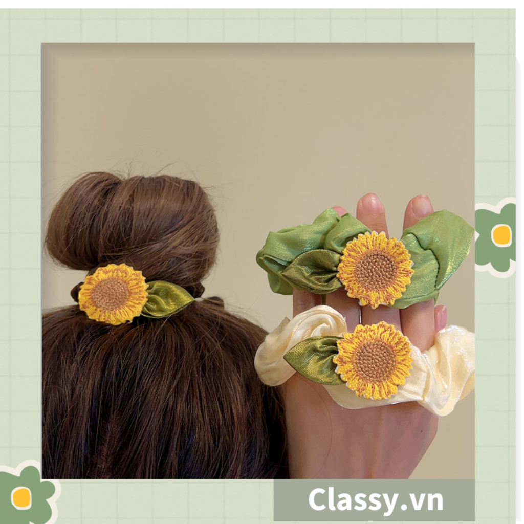 Dây cột tóc Classy, Scrunchies hoa hướng dương phong cách hàn quốc PK1575