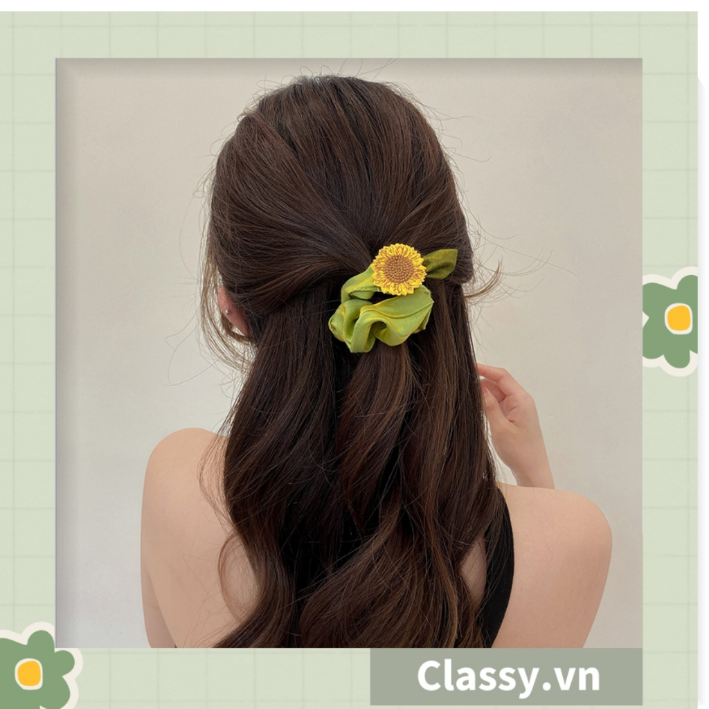 Dây cột tóc Classy, Scrunchies hoa hướng dương phong cách hàn quốc PK1575