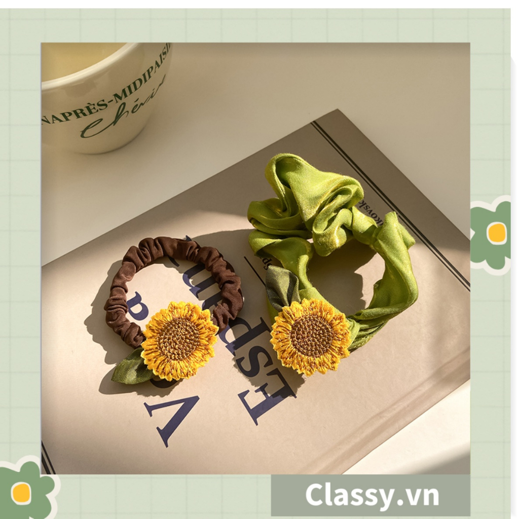Dây cột tóc Classy, Scrunchies hoa hướng dương phong cách hàn quốc PK1575
