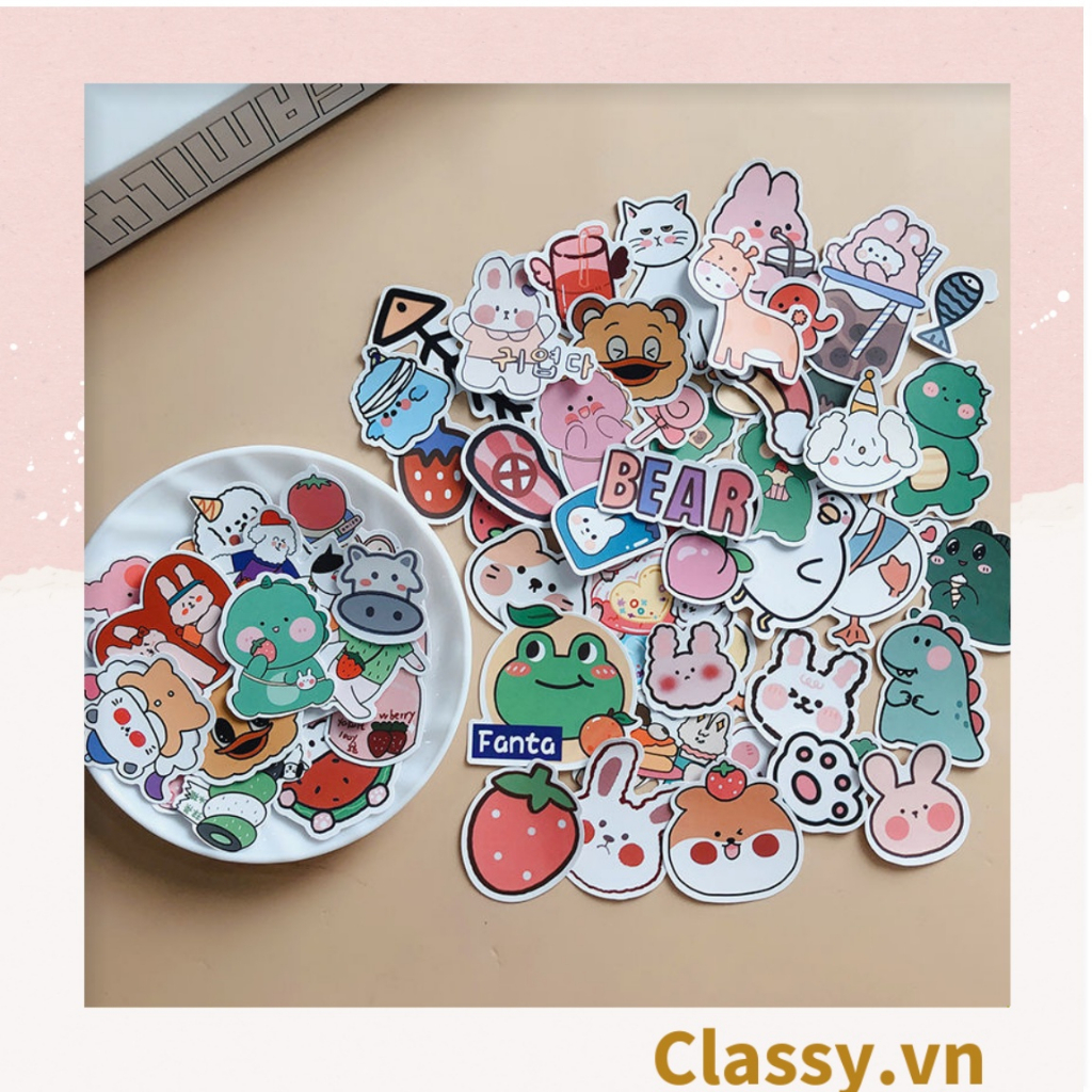Sticker trang trí mix ngẫu nhiên, dán laptop, điện thoại, sổ, bình nước nhiều họa tiết hoạt hình Classy PK1559