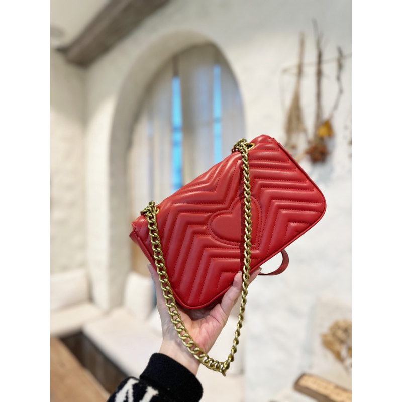 Túi Xách Gucci Marmont Đỏ Kem Size 25  -  By Anh Dinh Phuong