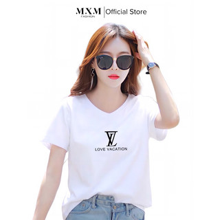 Áo thun nữ MXM form rộng cổ tim in chữ cực xinh mã ANU010
