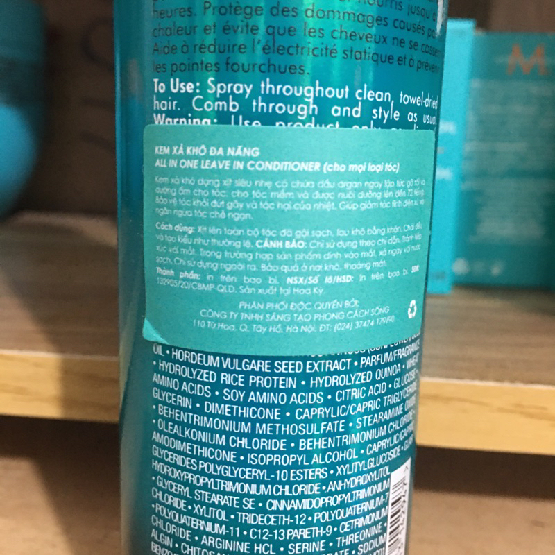 XỊT DƯỠNG XẢ KHÔ ĐA NĂNG MOROCCANOIL HYDRATION LEAVE IN CONDITIONER SUÔN MƯỢT TÓC 20ML/160ML