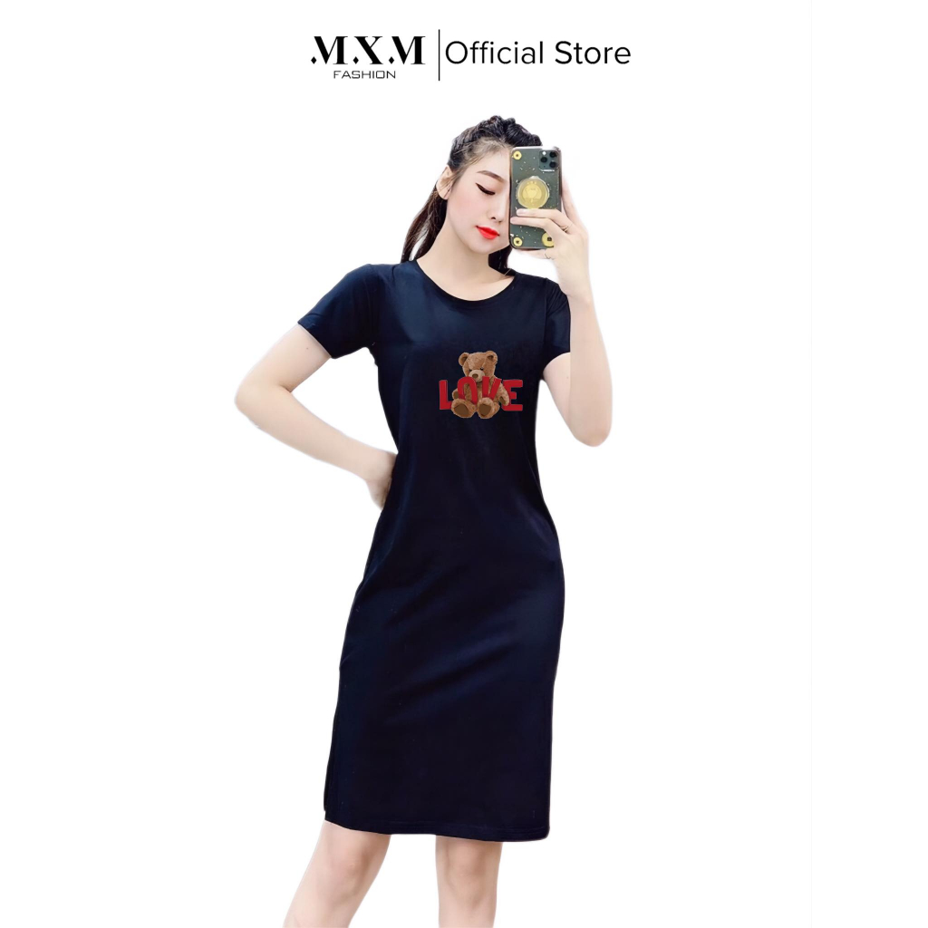 Đầm thun nữ MXM form suông in hình Gấu Love mã D179