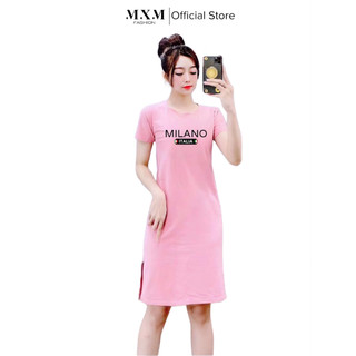 Đầm thun nữ dáng suông MXM xẻ tà in chữ Milano mã D166