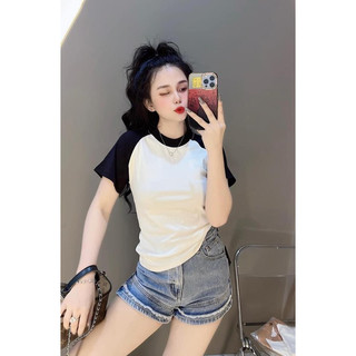 Áo thun nữ dáng ôm phối tay phom dài ( Mã Raglan dưới 55kg )