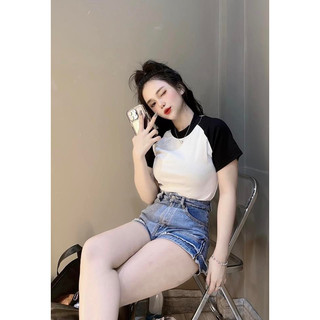 Áo thun nữ dáng ôm phối tay phom dài ( Mã Raglan dưới 55kg )