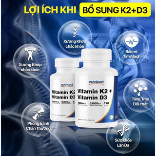 [KEYGYM] Nutricost Vitamin D3K2 120 Viên, Tăng Sức Đề Kháng, Bổ Xương Khớp - KEYGYM