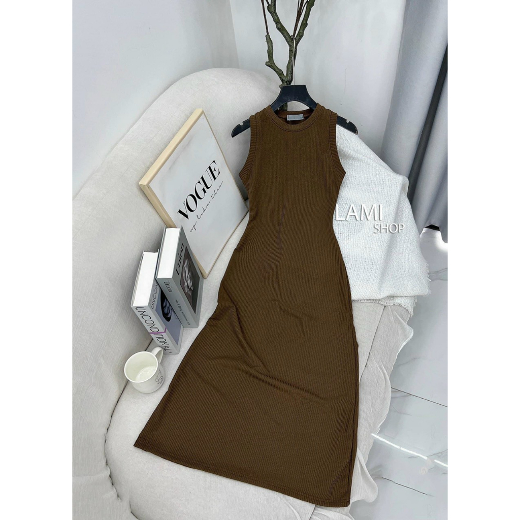 Đầm body thun gân dáng dài 3 màu tôn da, tôn dáng phù hợp đi chơi, dạ hội, dự tiệc