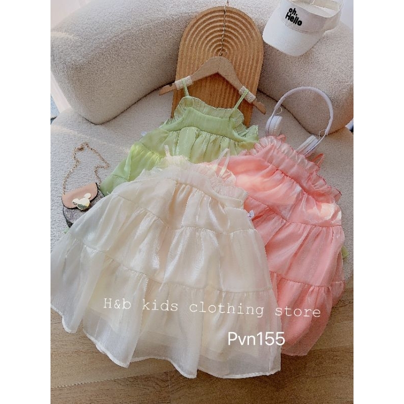 Váy bé gái 2 dây chất vải tơ óng size 8-25kg