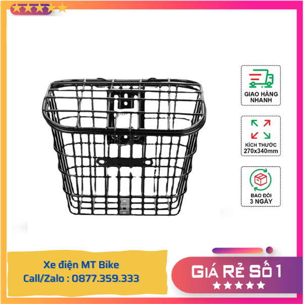 Rổ sắt xe điện MT-BIKE giỏ xe kèm bộ ốc, lồng xe có nắp lắp được mọi loại xe đạp điện Lihaze Theli Buker
