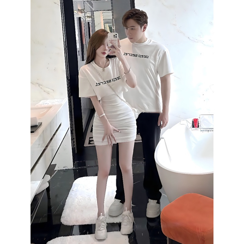 Sét đôi với người yêu áo Nam váy nữ Chất liệu cotton 100% Hebe