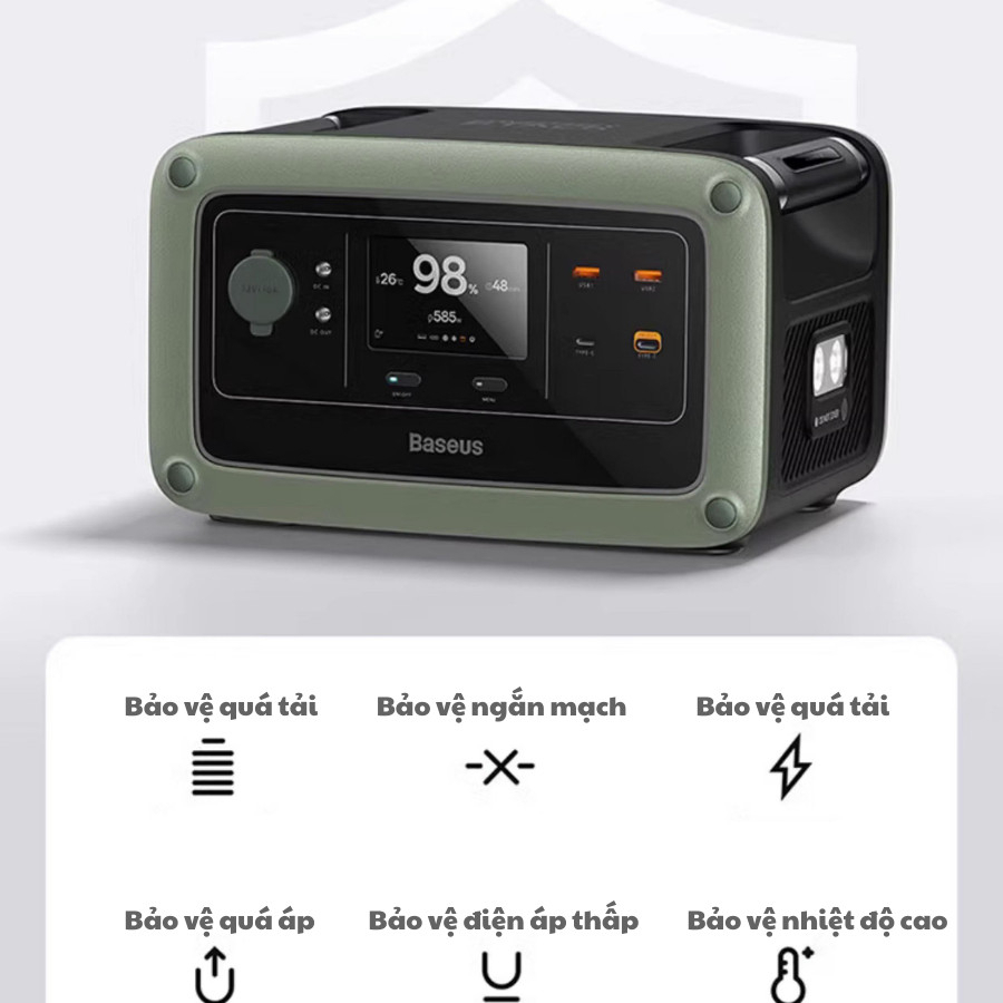 Trạm sạc đa năng Baseus công xuất đầu ra 600w/576wh dung lượng lưu trữ 108.000mAh, kích thước 29*22*18cm