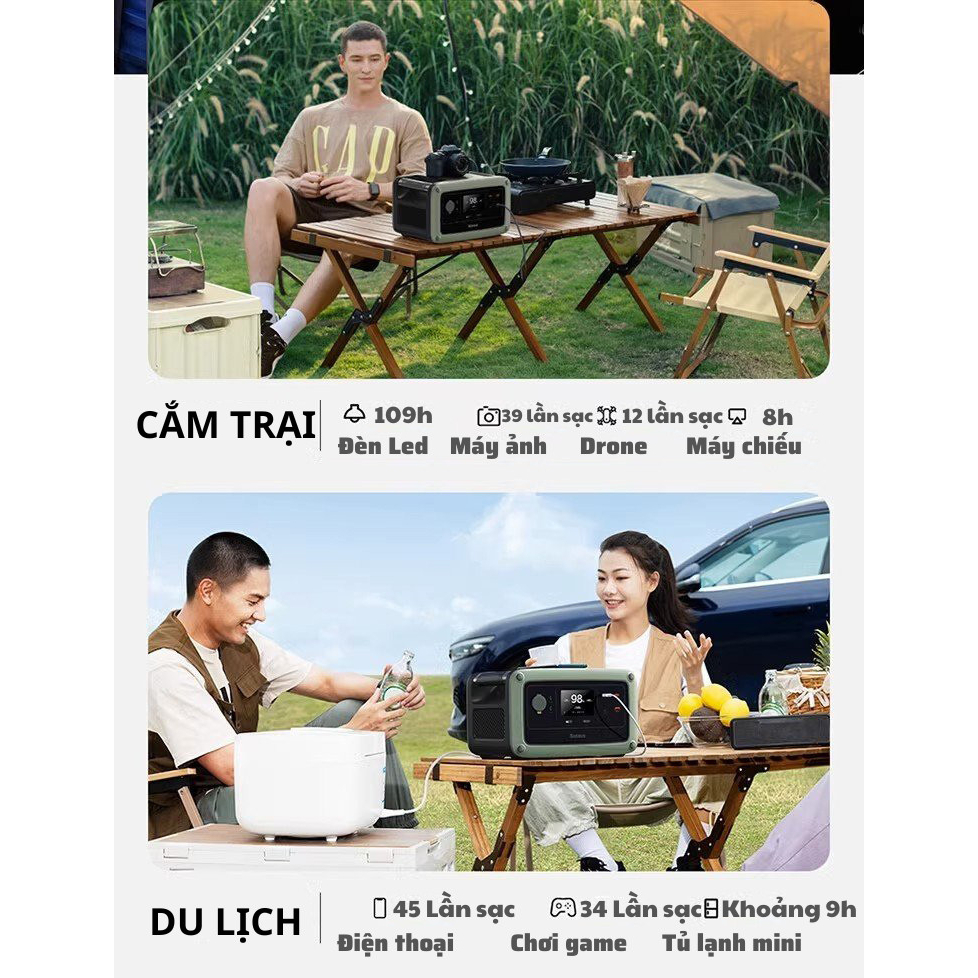 Trạm sạc đa năng Baseus công xuất đầu ra 600w/576wh dung lượng lưu trữ 108.000mAh, kích thước 29*22*18cm