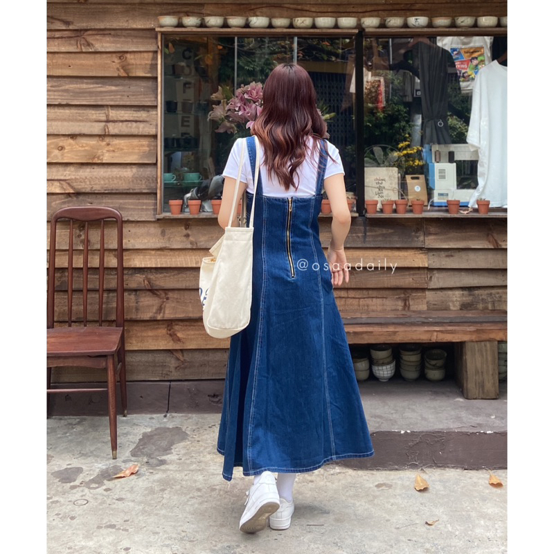 Váy yếm bò dáng dài chữ A váy yếm jeans phong cách Ulzzang | Osaa Daily