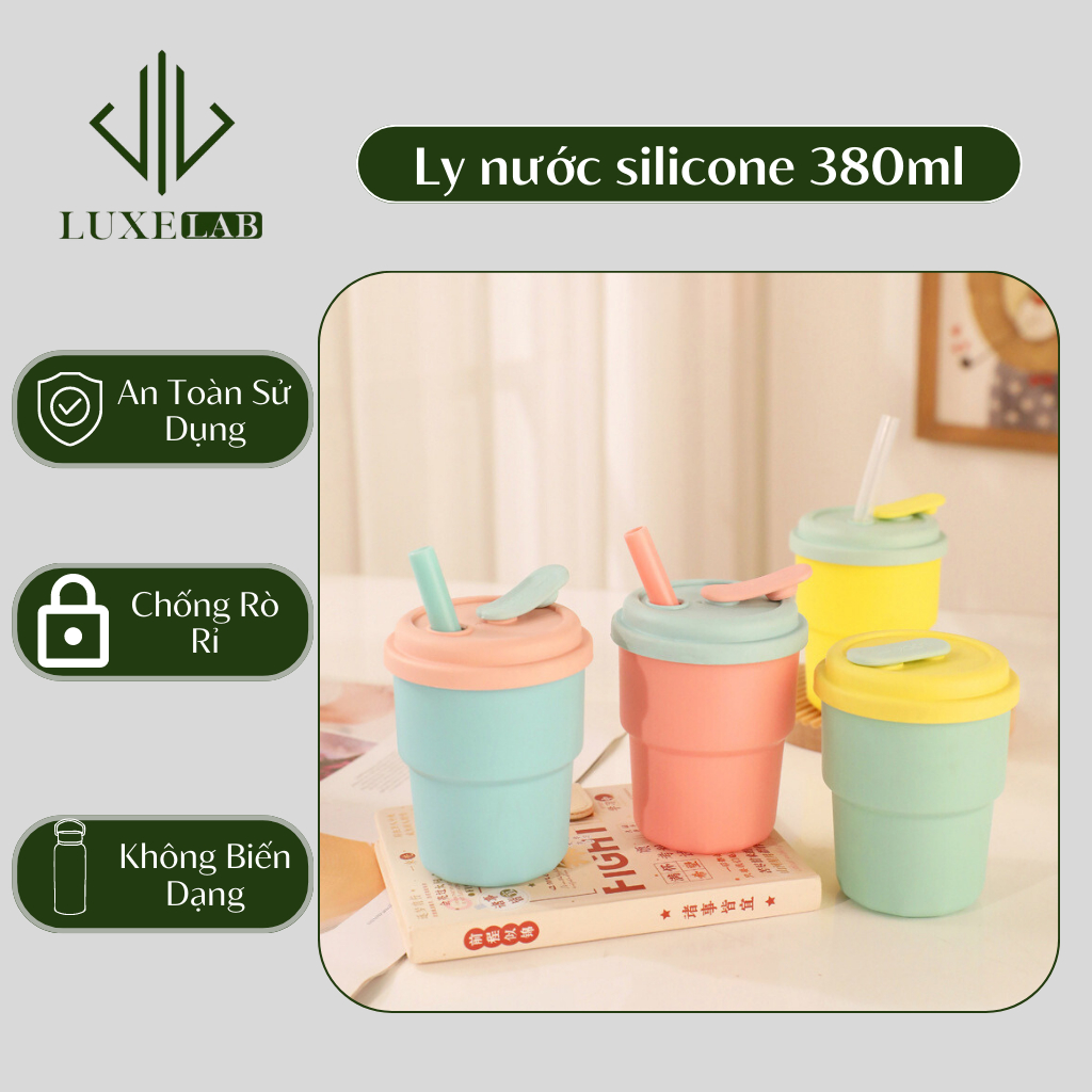 Bình Uống Sữa - Cốc Cho Bé Tập Uống Nước Bằng Silicone Kèm Ống Hút 380ml