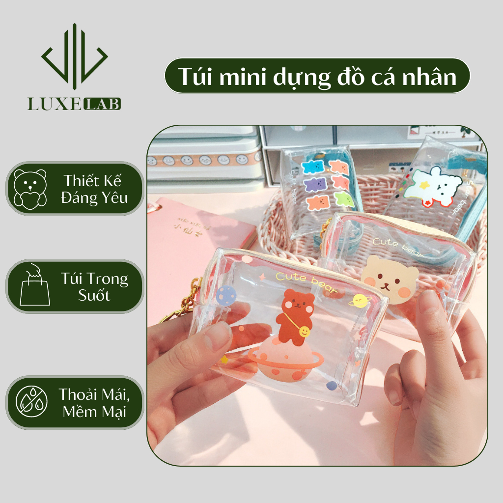 Túi Ví Mini Đựng Tiền Xu, Đồ Dùng Cá Nhân Trong Suốt Họa Tiết Hoạt Hình LUXELAB 11915