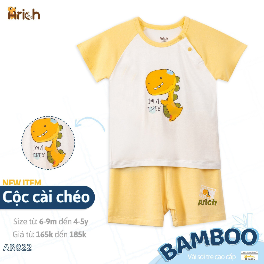 Bộ quần áo cộc tay cài chéo Arich cho bé từ 6m đến 5y