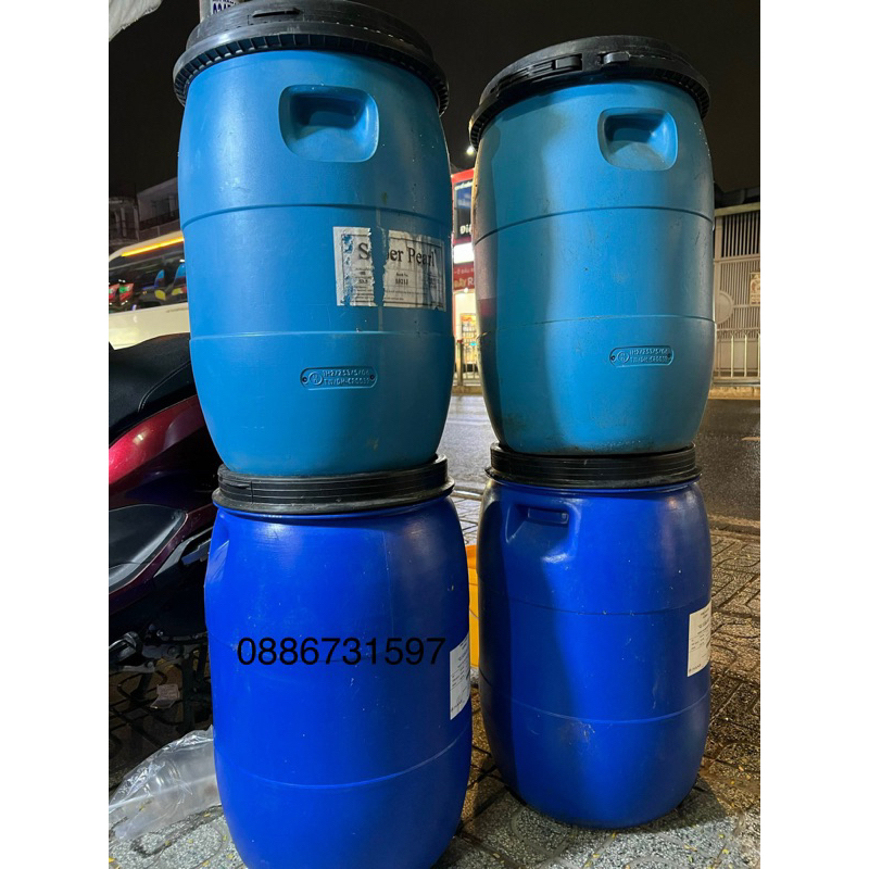 Thùng phi nhựa 60l, thùng phuy xanh, thùng đựng nước,... (mới 70%)