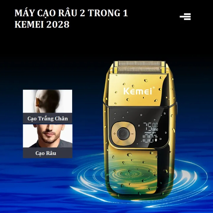 Máy Cạo Râu Kemei KM 2028 Chính Hãng - Máy Cạo Râu Kemei Thiết Kế Sang Trọng Tích Hợp Lưỡi Kép 3 Cấp Tốc Độ Cạo Êm Sát