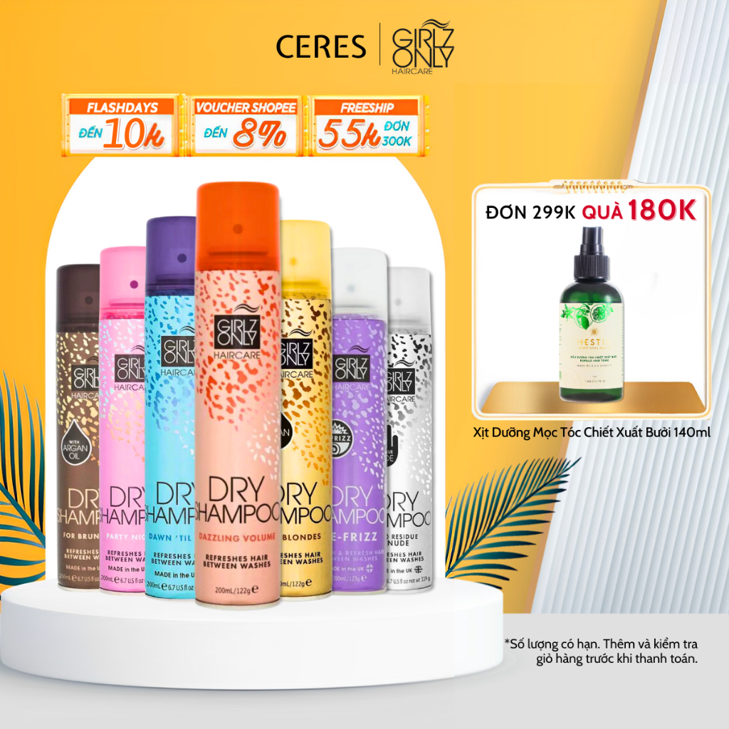 Dầu Gội Khô Girlz Only Xịt Tóc Gội Đầu Khô Dry Shampoo Không Bết Sạch Dầu Bồng Bềnh 200ml / Chai | BigBuy360 - bigbuy360.vn