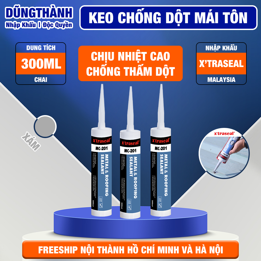 Keo chống thấm keo chống dột đinh vít XTRASEAL MC-201 chịu nhiệt cao dạng sệt đóng rắn bề mặt màu xám 300ml
