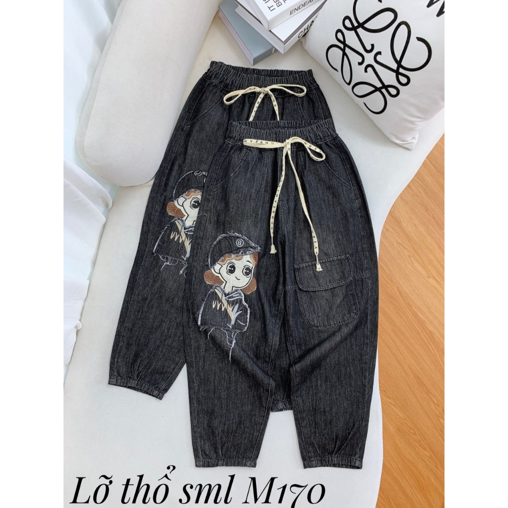 quần bò giấy lỡ thổ họa tiết đẹp