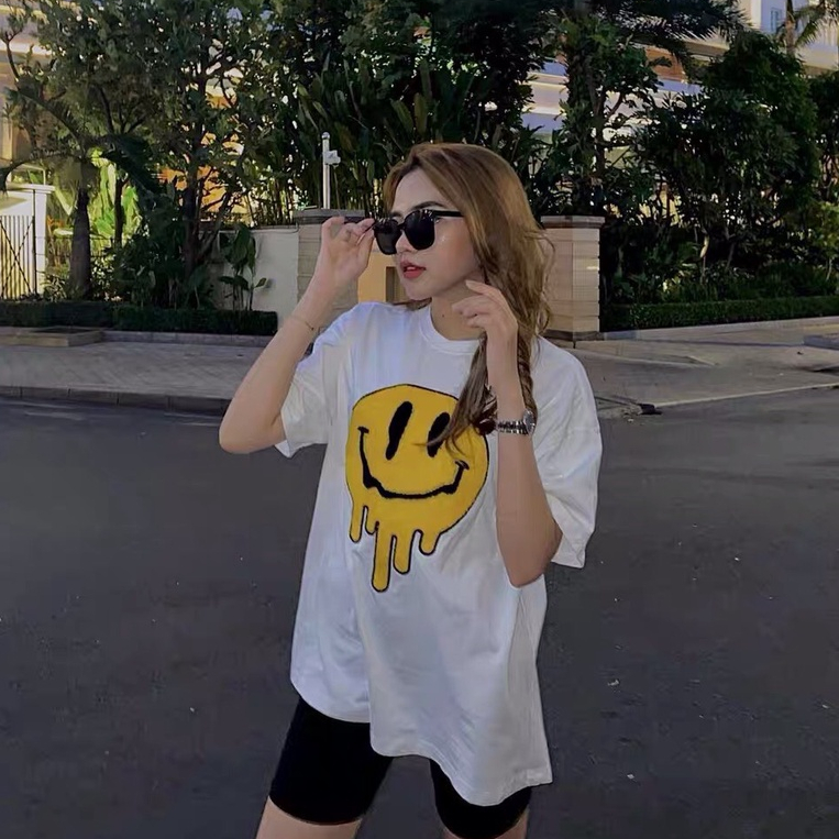 Áo phông mặt cười chảy, áo thun unisex, chất cotton thoáng mát, form rộng, Dorystore